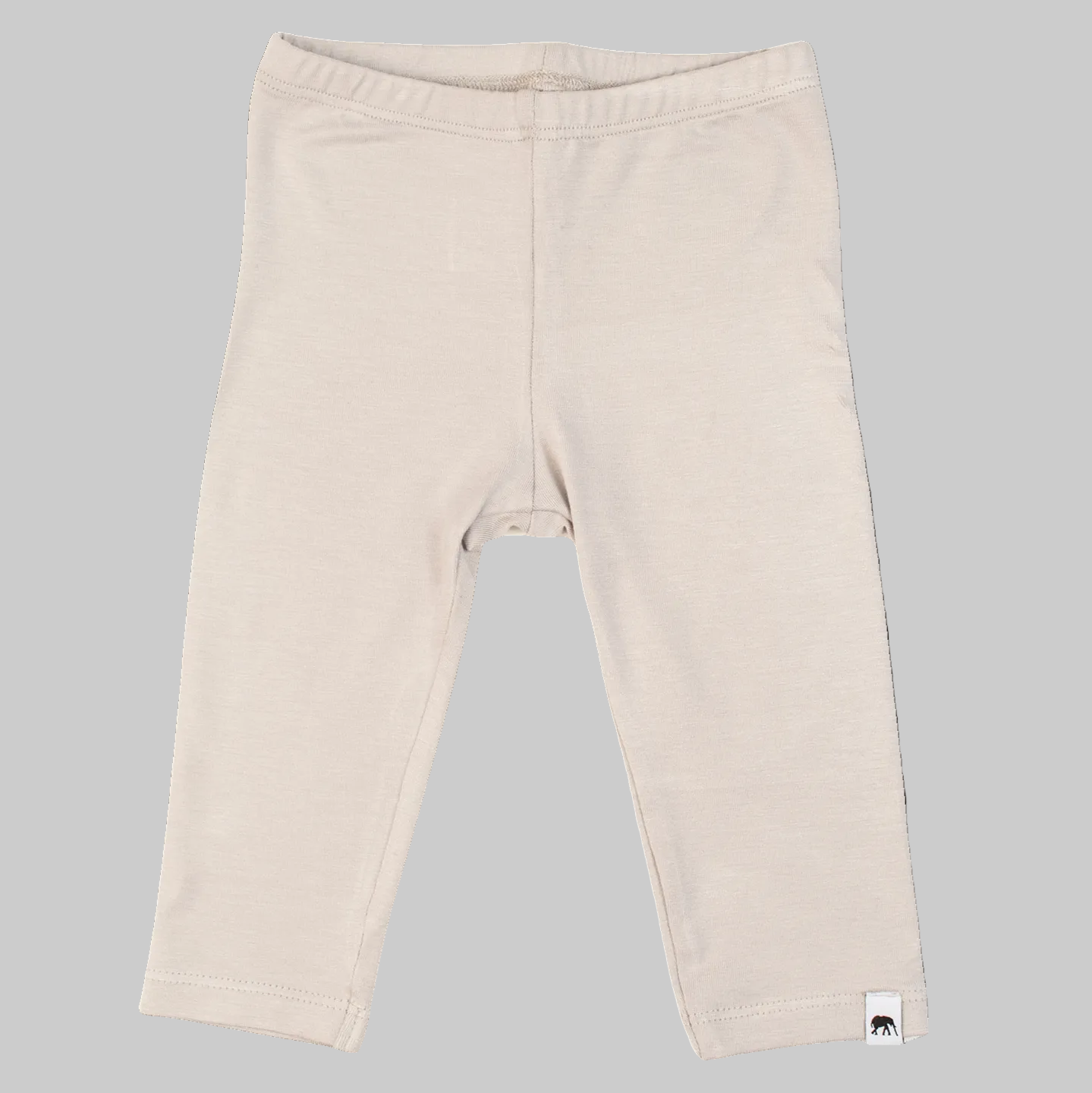 Beige baby leggings with a brand logo on a white background