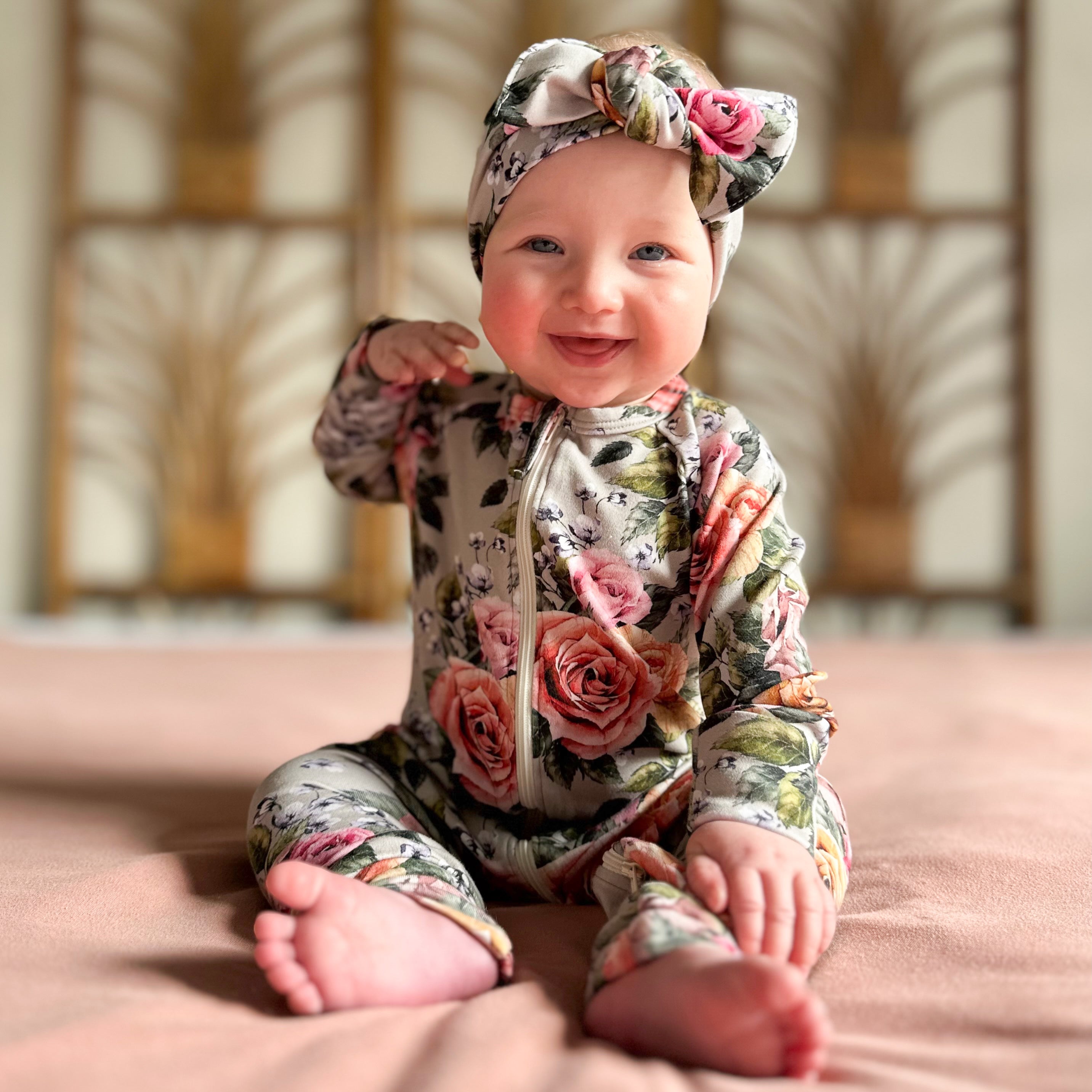 Bamboo Footed Bodysuit - Antique Floral