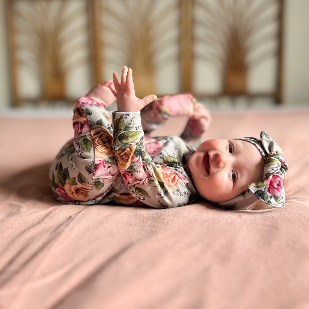 Bamboo Footed Bodysuit - Antique Floral
