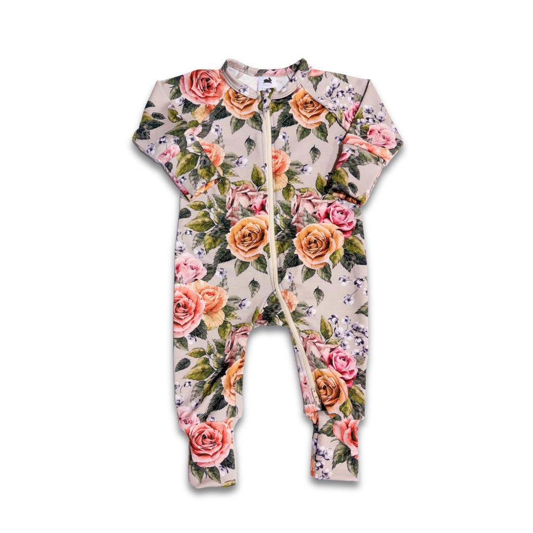 Bamboo Footed Bodysuit - Antique Floral