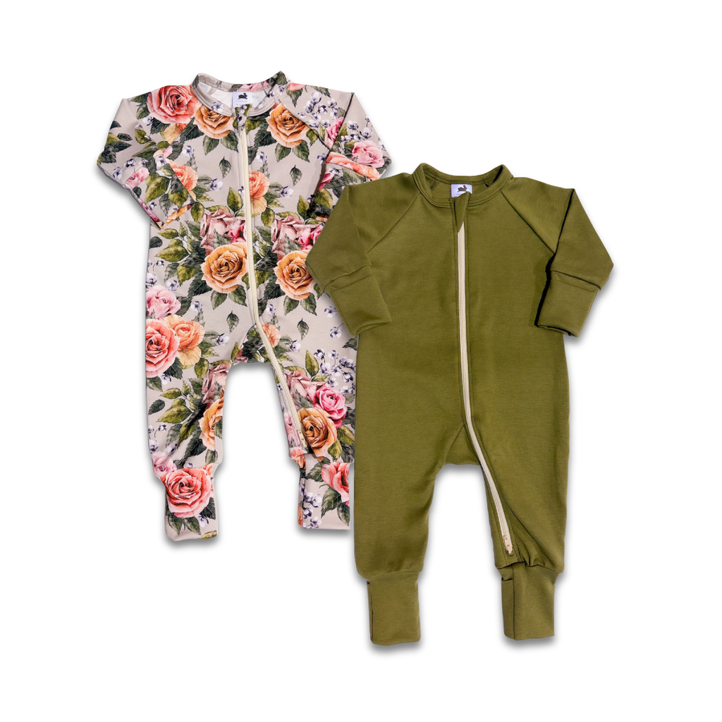 Bamboo Footed Bodysuit - Antique Floral